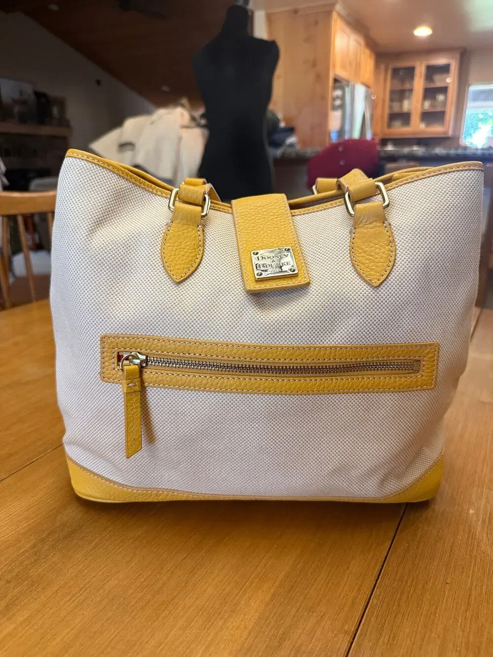 Dooney and Bourke Canvas yellow leather Sunflower large Tote purse cheerful